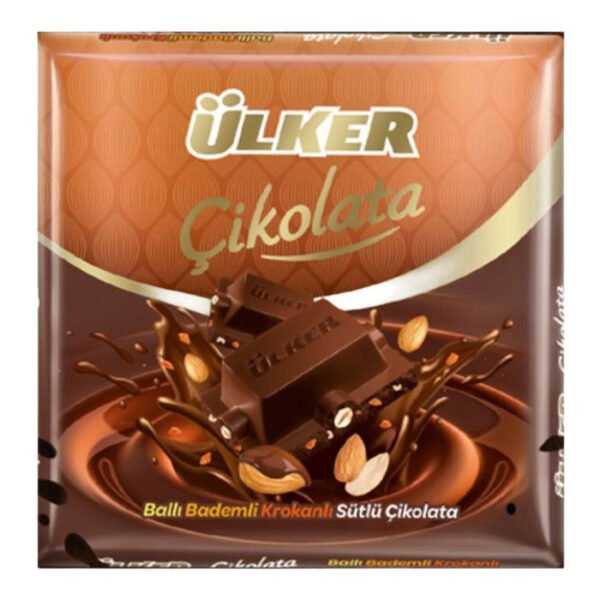 Ballı Bademli Krokanlı Sütlü Kare Çikolata 60 Gr