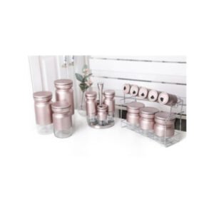 17 Parça Rose Gold Renk Cam Metal Baharat Takımı